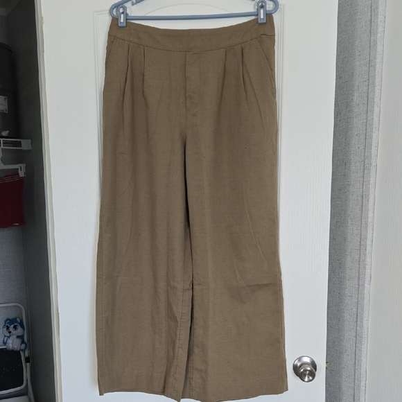 Canopy Linen Blend Pleated Trouser Khaki Green - Picture 1 of 6